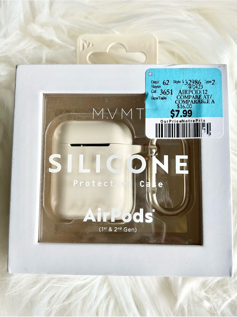 MVMT Cream Silicone AirPods Case with Carabiner